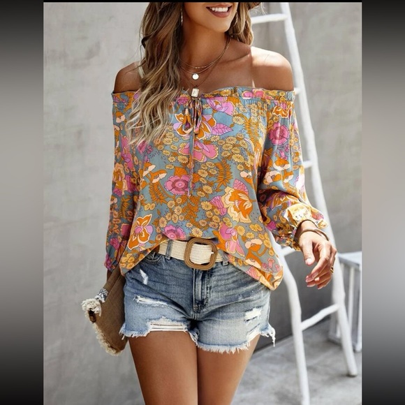 Floral Boho Off the Shoulder Blouse - Picture 4 of 4